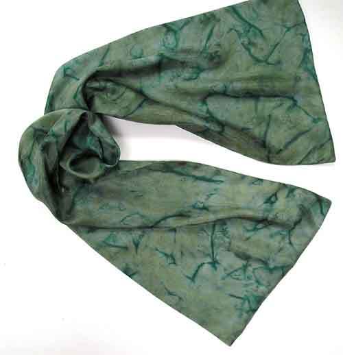 Hand-Painted Silk Scarves, Abstract Marble Effect, Olive and Sage Green