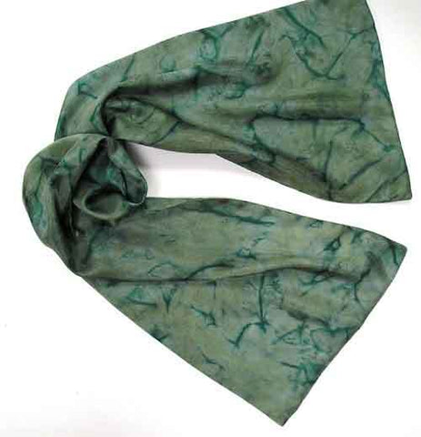Hand-Painted Silk Scarves, Abstract Marble Effect, Olive and Sage Green